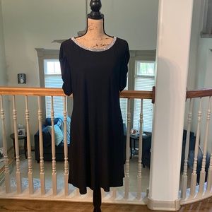 Women black cocktail dress with diamond accent around neck- worn one time